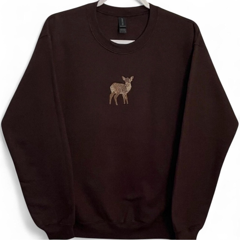 Brown Deer Embroidered Sweater